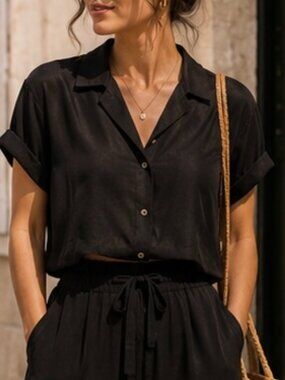 & other stories stockholm atelier black boxy button front blouse us 2 eu 34